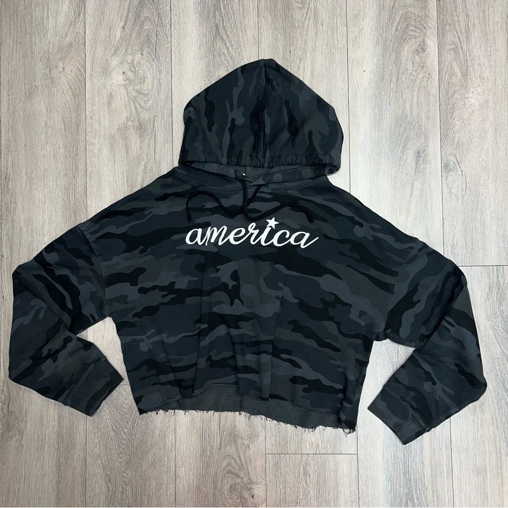 America Camo Crop Black Hoodie Sweatshirt Independence Day 4th Of July XL